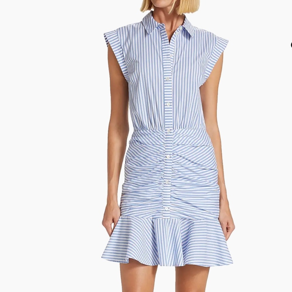 Veronica Beard Navy and White Striped Sleeveless Shirt Dress